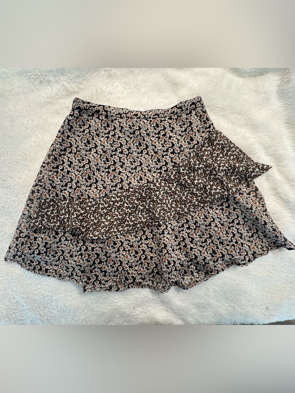 Japna Black Floral Circle Skirt with Cream & Tan Flowers